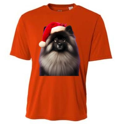 Keeshond With Santa Hat Christmas Dog Owner Lover Xmas Mom Gift Cooling Performance Crew T-Shirt