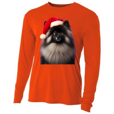 Keeshond With Santa Hat Christmas Dog Owner Lover Xmas Mom Gift Cooling Performance Long Sleeve Crew