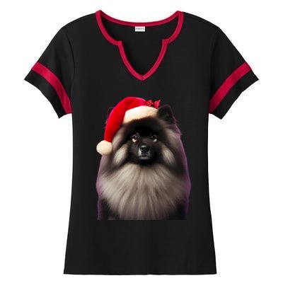 Keeshond With Santa Hat Christmas Dog Owner Lover Xmas Mom Gift Ladies Halftime Notch Neck Tee