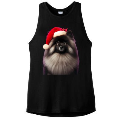 Keeshond With Santa Hat Christmas Dog Owner Lover Xmas Mom Gift Ladies PosiCharge Tri-Blend Wicking Tank