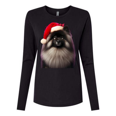 Keeshond With Santa Hat Christmas Dog Owner Lover Xmas Mom Gift Womens Cotton Relaxed Long Sleeve T-Shirt