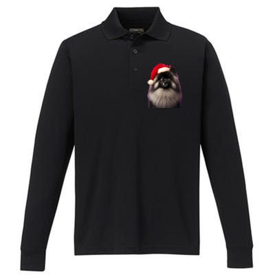 Keeshond With Santa Hat Christmas Dog Owner Lover Xmas Mom Gift Performance Long Sleeve Polo