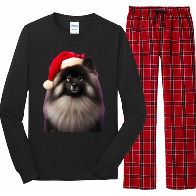 Keeshond With Santa Hat Christmas Dog Owner Lover Xmas Mom Gift Long Sleeve Pajama Set