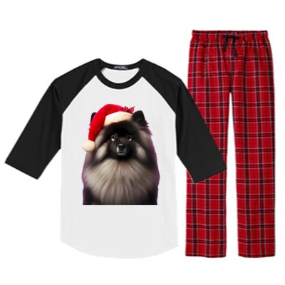 Keeshond With Santa Hat Christmas Dog Owner Lover Xmas Mom Gift Raglan Sleeve Pajama Set