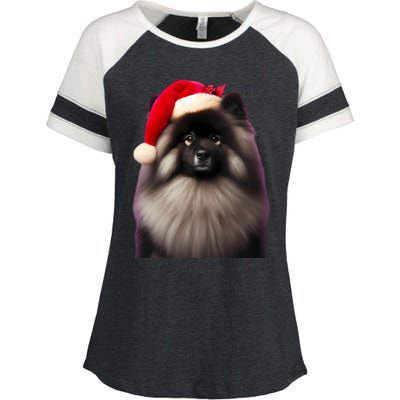 Keeshond With Santa Hat Christmas Dog Owner Lover Xmas Mom Gift Enza Ladies Jersey Colorblock Tee