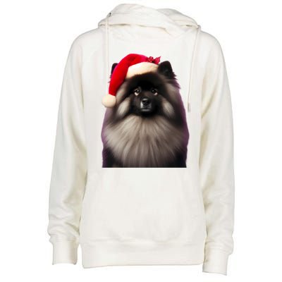 Keeshond With Santa Hat Christmas Dog Owner Lover Xmas Mom Gift Womens Funnel Neck Pullover Hood