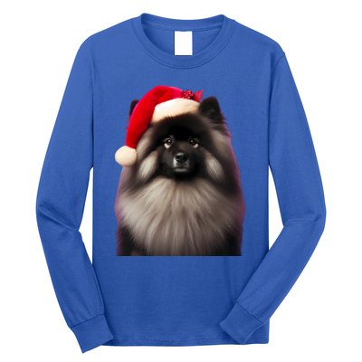 Keeshond With Santa Hat Christmas Dog Owner Lover Xmas Mom Gift Long Sleeve Shirt