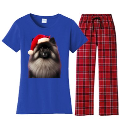 Keeshond With Santa Hat Christmas Dog Owner Lover Xmas Mom Gift Women's Flannel Pajama Set