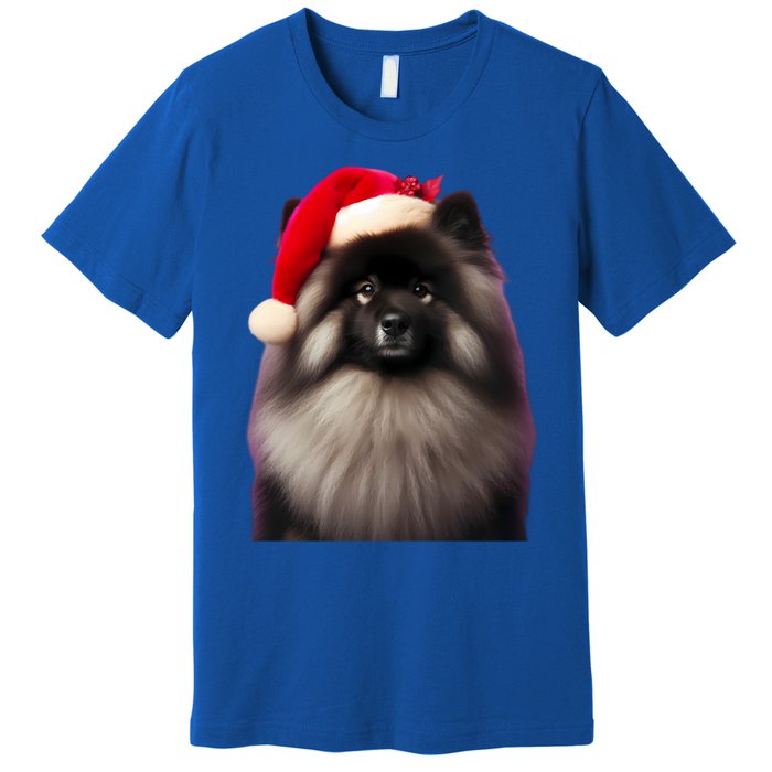 Keeshond With Santa Hat Christmas Dog Owner Lover Xmas Mom Gift Premium T-Shirt