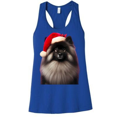 Keeshond With Santa Hat Christmas Dog Owner Lover Xmas Mom Gift Women's Racerback Tank