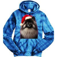 Keeshond With Santa Hat Christmas Dog Owner Lover Xmas Mom Gift Tie Dye Hoodie