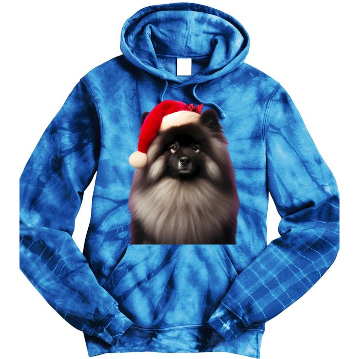 Keeshond With Santa Hat Christmas Dog Owner Lover Xmas Mom Gift Tie Dye Hoodie