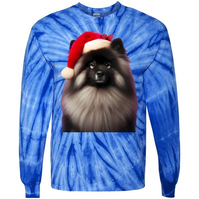 Keeshond With Santa Hat Christmas Dog Owner Lover Xmas Mom Gift Tie-Dye Long Sleeve Shirt