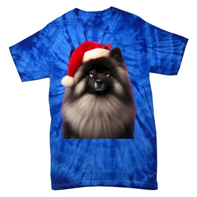 Keeshond With Santa Hat Christmas Dog Owner Lover Xmas Mom Gift Tie-Dye T-Shirt