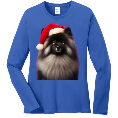 Keeshond With Santa Hat Christmas Dog Owner Lover Xmas Mom Gift Ladies Long Sleeve Shirt