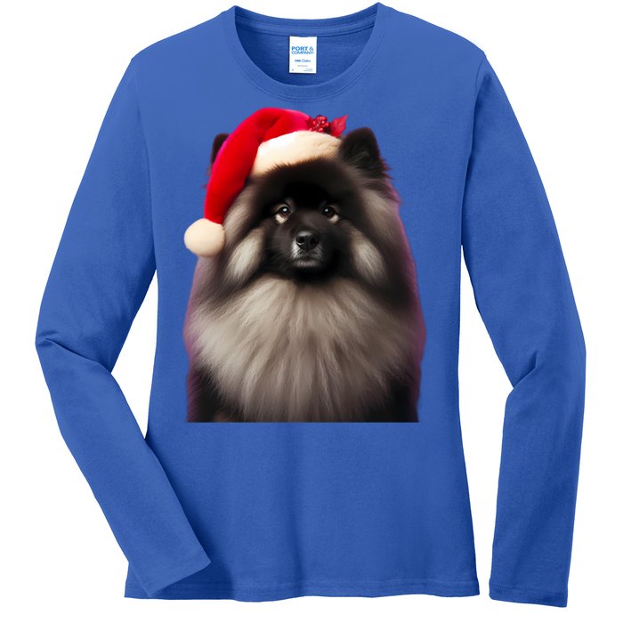 Keeshond With Santa Hat Christmas Dog Owner Lover Xmas Mom Gift Ladies Long Sleeve Shirt