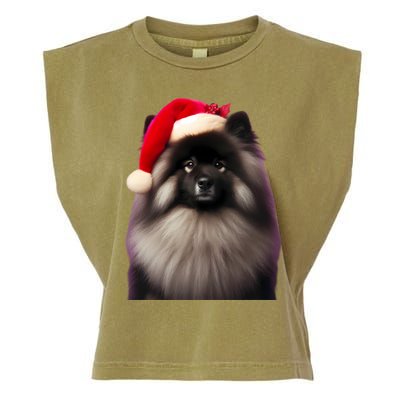 Keeshond With Santa Hat Christmas Dog Owner Lover Xmas Mom Gift Garment-Dyed Women's Muscle Tee