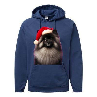 Keeshond With Santa Hat Christmas Dog Owner Lover Xmas Mom Gift Performance Fleece Hoodie