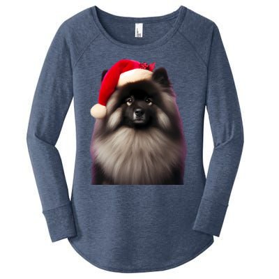 Keeshond With Santa Hat Christmas Dog Owner Lover Xmas Mom Gift Women's Perfect Tri Tunic Long Sleeve Shirt