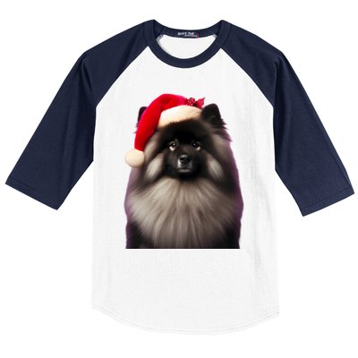 Keeshond With Santa Hat Christmas Dog Owner Lover Xmas Mom Gift Baseball Sleeve Shirt