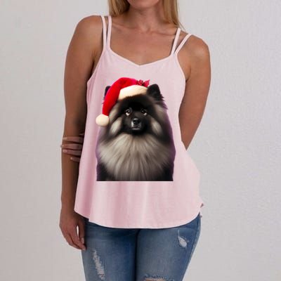 Keeshond With Santa Hat Christmas Dog Owner Lover Xmas Mom Gift Women's Strappy Tank