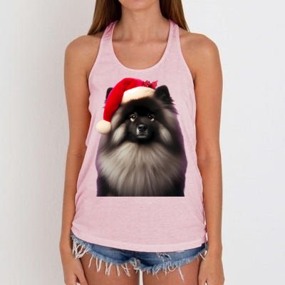 Keeshond With Santa Hat Christmas Dog Owner Lover Xmas Mom Gift Women's Knotted Racerback Tank