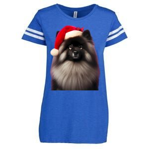 Keeshond With Santa Hat Christmas Dog Owner Lover Xmas Mom Gift Enza Ladies Jersey Football T-Shirt