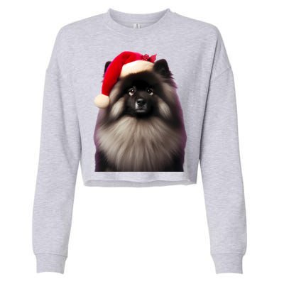 Keeshond With Santa Hat Christmas Dog Owner Lover Xmas Mom Gift Cropped Pullover Crew