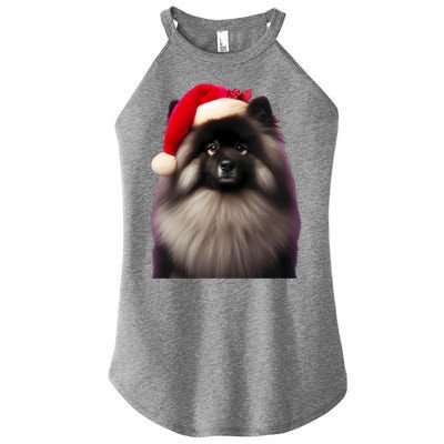 Keeshond With Santa Hat Christmas Dog Owner Lover Xmas Mom Gift Women's Perfect Tri Rocker Tank