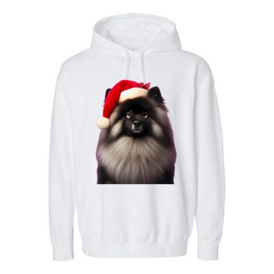 Keeshond With Santa Hat Christmas Dog Owner Lover Xmas Mom Gift Garment-Dyed Fleece Hoodie