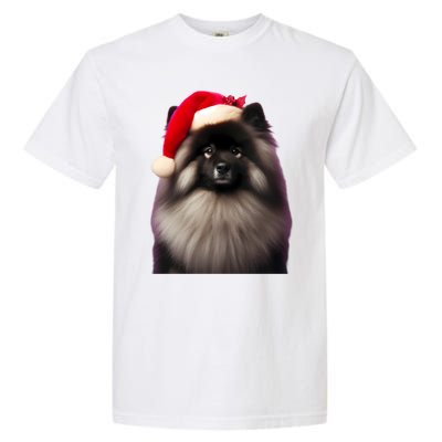 Keeshond With Santa Hat Christmas Dog Owner Lover Xmas Mom Gift Garment-Dyed Heavyweight T-Shirt