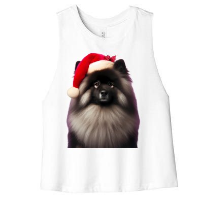 Keeshond With Santa Hat Christmas Dog Owner Lover Xmas Mom Gift Women's Racerback Cropped Tank