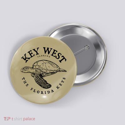 Key West Turtle Florida Keys Scuba Fishing Diving Tee Button