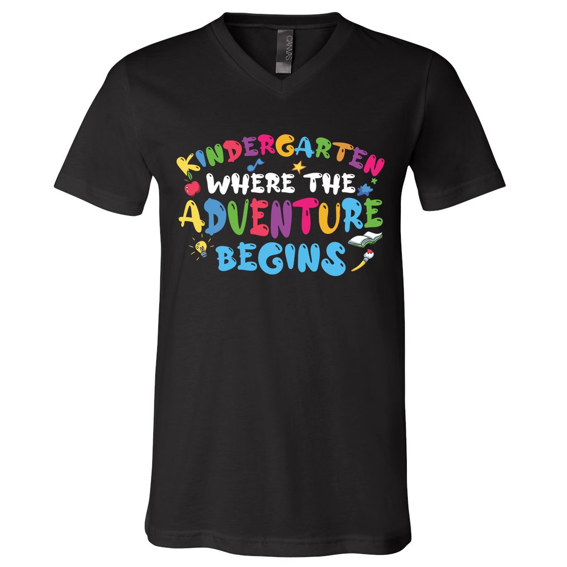 Kindergarten Where The Adventure Begins Back To School First Day Of School V-Neck T-Shirt