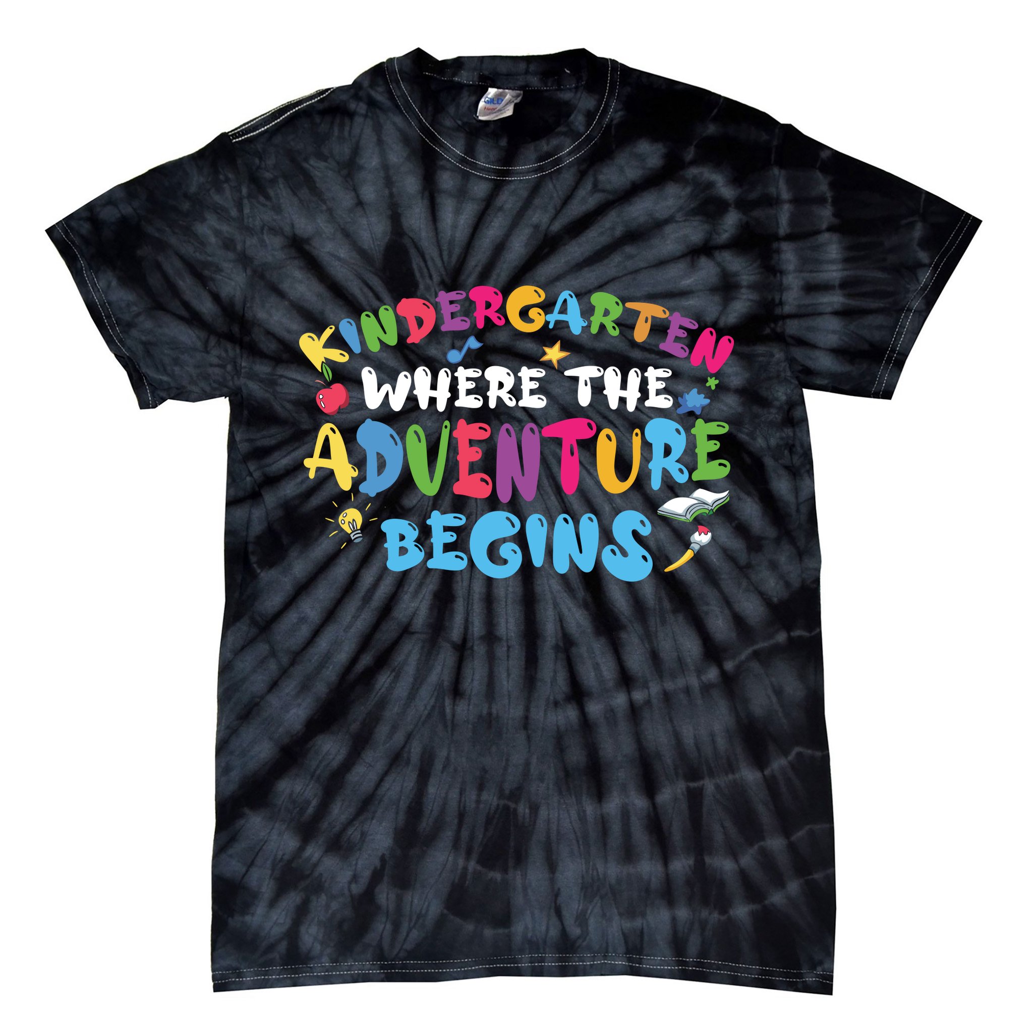 Kindergarten Where The Adventure Begins Back To School First Day Of School Tie-Dye T-Shirt