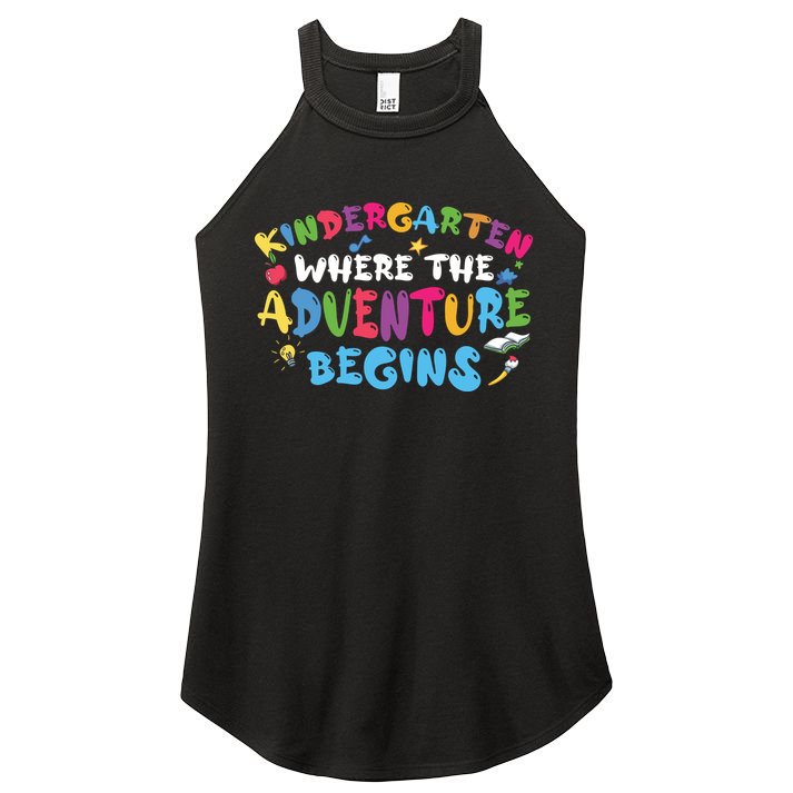 Kindergarten Where The Adventure Begins Back To School First Day Of School Women's Perfect Tri Rocker Tank