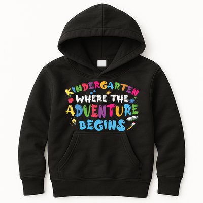 Kindergarten Where The Adventure Begins Back To School First Day Of School Kids Hoodie