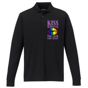 Kiss Whoever The F You Want Lgbt Pride Month Lgbtq Rainbow Gift Performance Long Sleeve Polo