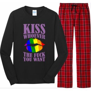 Kiss Whoever The F You Want Lgbt Pride Month Lgbtq Rainbow Gift Long Sleeve Pajama Set