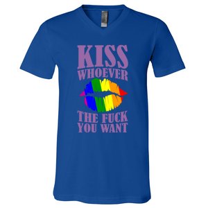 Kiss Whoever The F You Want Lgbt Pride Month Lgbtq Rainbow Gift V-Neck T-Shirt