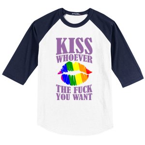 Kiss Whoever The F You Want Lgbt Pride Month Lgbtq Rainbow Gift Baseball Sleeve Shirt