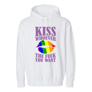 Kiss Whoever The F You Want Lgbt Pride Month Lgbtq Rainbow Gift Garment-Dyed Fleece Hoodie