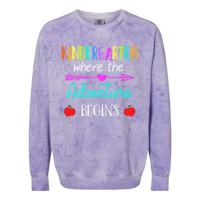 Kindergarten Where The Adventure Begins Kinder Teacher Colorblast Crewneck Sweatshirt