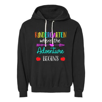 Kindergarten Where The Adventure Begins Kinder Teacher Garment-Dyed Fleece Hoodie