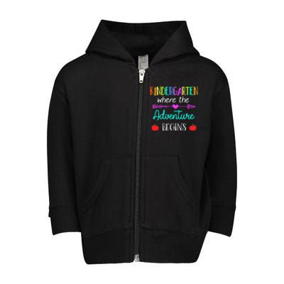 Kindergarten Where The Adventure Begins Kinder Teacher Toddler Zip Fleece Hoodie