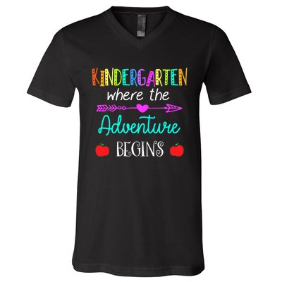 Kindergarten Where The Adventure Begins Kinder Teacher V-Neck T-Shirt