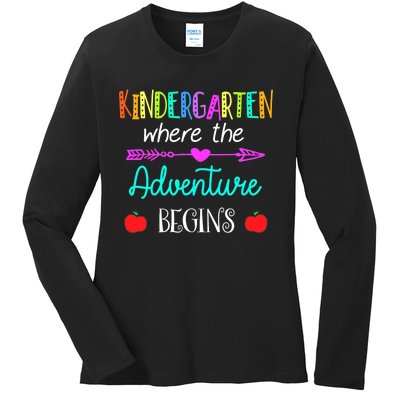 Kindergarten Where The Adventure Begins Kinder Teacher Ladies Long Sleeve Shirt