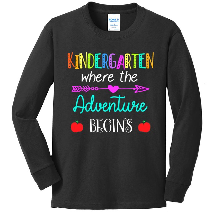 Kindergarten Where The Adventure Begins Kinder Teacher Kids Long Sleeve Shirt