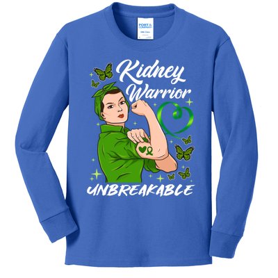 Kidney Warrior Unbreakable Gift Raise Ney Awareness Cool Gift Kids Long Sleeve Shirt