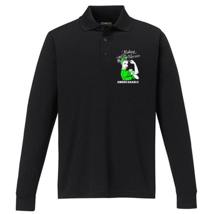 Kidney Warrior Unbreakable Kidney Awareness Gift Performance Long Sleeve Polo